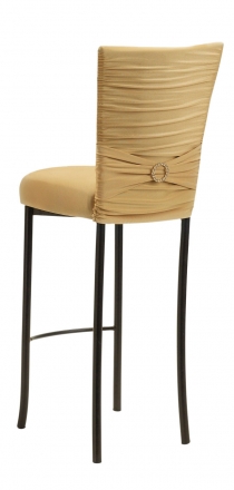 Chloe Gold Stretch Knit Barstool Cover with Jewel Band and Cushion on Brown Legs (1)