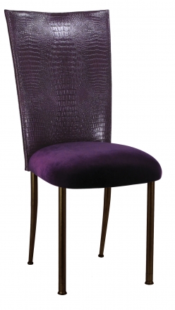 Purple Croc Chair Cover with Eggplant Velvet Cushion on Brown Legs (2)