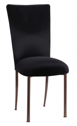 Black Rosette Chair Cover with Black Velvet Cushion on Brown Legs (2)