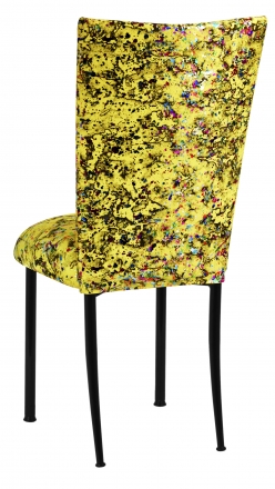 Yellow Paint Splatter Chair Cover and Cushion on Black Legs (1)