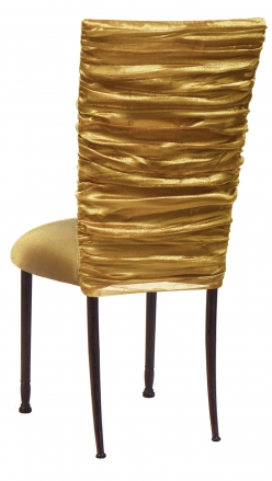 Gold Demure Chair Cover with Gold Stretch Knit Cushion on Mahogany Legs (1)