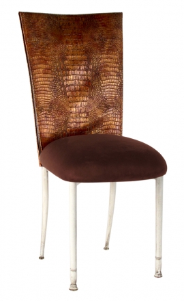 Bronze Croc Chair Cover with Chocolate Suede Cushion on Ivory Legs (2)