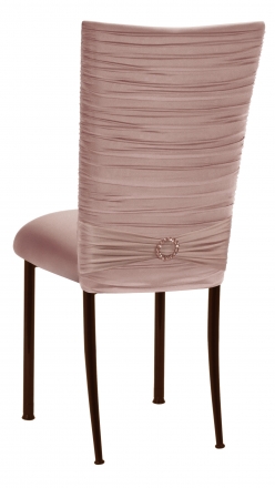Chloe Blush Stretch Knit Chair Cover with Jewel Band and Cushion on Brown Legs (1)