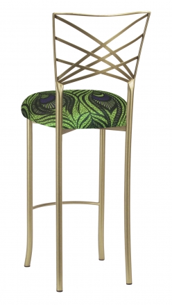 Gold Fanfare Barstool with Green and Blue Peacock Knit Cushion (1)