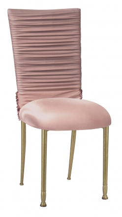 Chloe Blush Chair Cover with Bedazzle Band and Blush Stretch Knit Cushion on Gold Legs (2)