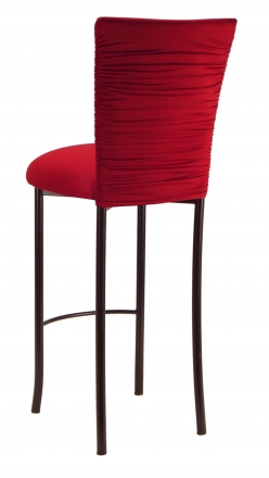 Chloe Red Stretch Knit Barstool Cover and Cushion on Brown Legs (1)