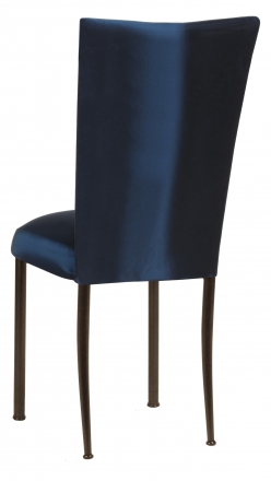 Midnight Blue Taffeta Chair Cover with Boxed Cushion on Brown Legs (1)