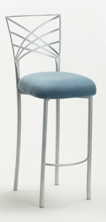 Silver Fanfare Barstool with Ice Blue Suede Cushion (2)