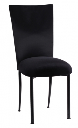 Black Swirl Velvet Chair Cover with Black Velvet Cushion on Black Legs (2)