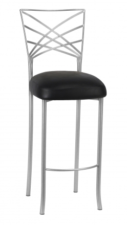 Silver Fanfare Barstool with Black Leatherette Boxed Cushion (2)