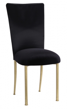Black Rosette Chair Cover with Black Velvet Cushion on Gold Legs (2)