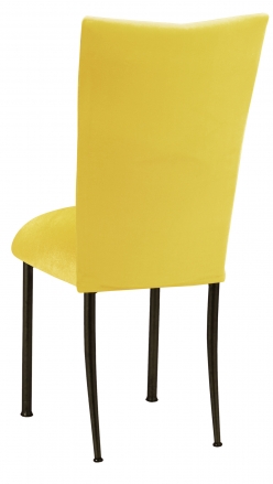 Sunshine Yellow Velvet Chair Cover and Cushion on Brown Legs (1)