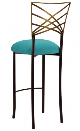 Two Tone Gold Fanfare Barstool with Turquoise Suede Cushion (1)