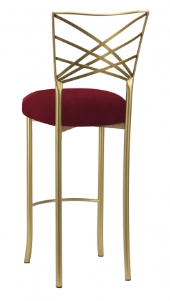 Gold Fanfare Barstool with Cranberry Boxed Prima Velvet Cushion (1)