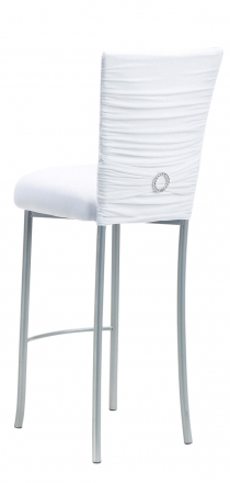 Chloe White Stretch Knit Barstool Cover with Jewel Band and Cushion on Silver Legs (1)