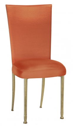 Orange Taffeta Chair Cover with Boxed Cushion on Gold Legs (2)