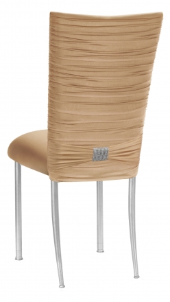 Chloe Beige Stretch Knit Chair Cover with Rhinestone Accent and Cushion on Silver Legs (1)