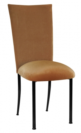 Gold Velvet Chair Cover and Cushion on Black Legs (2)