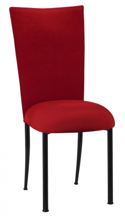 Red Velvet Chair Cover and Cushion on Black Legs (2)