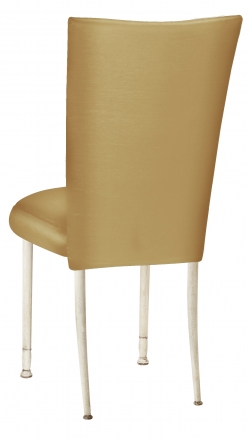 Gold Taffeta Chair Cover with Boxed Cushion on Ivory Legs (1)