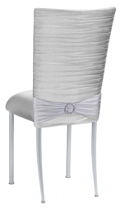 Chloe Silver Stretch Knit Chair Cover, Jewel Band and Cushion with Silver Legs (1)