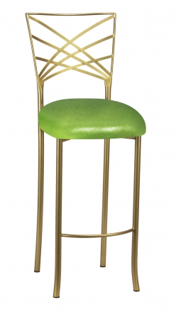 Gold Fanfare Barstool with Metallic Lime Knit Cushion (2)