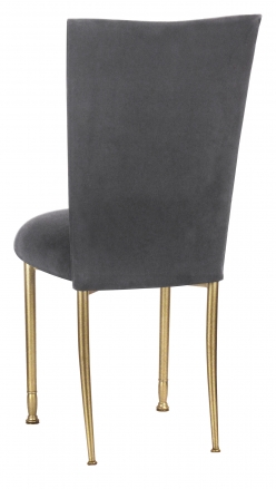 Charcoal Suede Chair Cover and Cushion on Gold Legs (1)