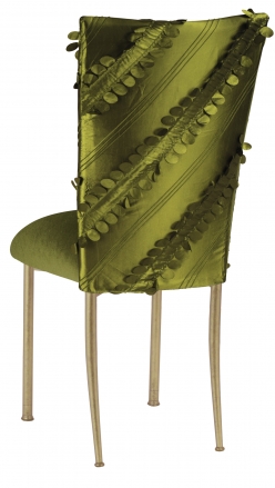 Olive Taffeta Petals Chair Cover with Olive Velvet Cushion on Gold Legs (1)
