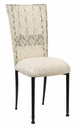 Mahogany Bella Fleur with Ivory Lace Chair Cover and Ivory Lace over Ivory Stretch Knit Cushion (2)