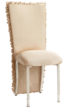 Champagne Ruffle Chair Cover with Champagne Bengaline Cushion on Ivory Legs (2)