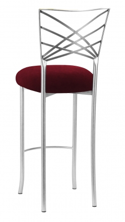 Silver Fanfare Barstool with Cranberry Velvet Cushion (1)