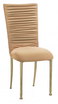 Chloe Beige Stretch Knit Chair Cover with Rhinestone Accent and Cushion on Gold Legs (2)