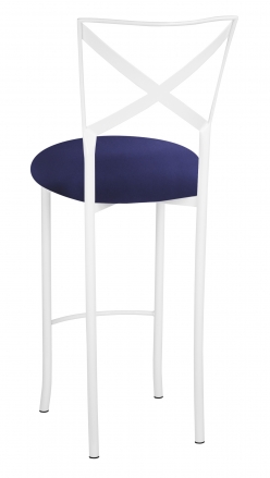 Simply X White Barstool with Navy Stretch Knit Cushion (1)