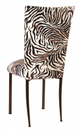 Zebra Stretch Knit Chair Cover and Cushion on Brown Legs (1)