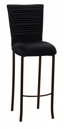 Chloe Black Stretch Knit Barstool Cover with Rhinestone Accent Band and Cushion on Brown Legs (2)