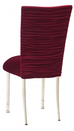 Chloe Cranberry Velvet Chair Cover and Cushion on Ivory Legs (1)
