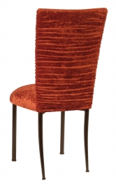 Chloe Paprika Crushed Velvet Chair Cover and Cushion on Brown Legs