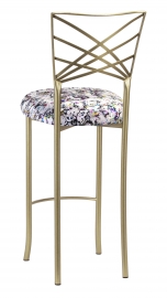 Gold Fanfare Barstool with White Paint Splatter Knit Cushion