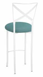 Simply X White Barstool with Turquoise Suede Cushion