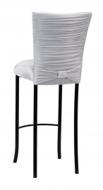 Chloe Silver Stretch Knit Barstool Cover with Rhinestone Accent Band and Cushion on Black Legs