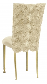 Ivory Rosette Chair Cover with Ivory Stretch Knit Cushion on Gold Legs