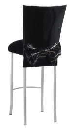 Black Patent Barstool Cover with Bow Belt and Cushion on Silver Legs