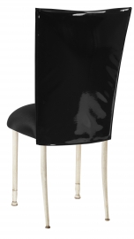 Black Patent Leather Chair Cover with Black Knit Stretch Knit Cushion on Ivory Legs