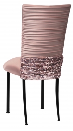 Chloe Blush Chair Cover with Bedazzle Band and Blush Stretch Knit Cushion on Black Legs