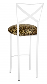 Simply X White Barstool with Gold Black Leopard Cushion