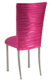 Chloe Metallic Fuchsia Stretch Knit Chair Cover and Cushion on Silver Legs