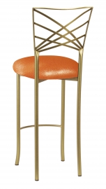 Gold Fanfare Barstool with Metallic Orange Stretch Knit Cushion