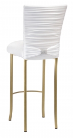 Chloe White Stretch Knit Barstool Cover with Rhinestone Accent Band and Cushion on Gold Legs