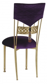 Eggplant Velvet Hat and Tassel Chair Cover with Cushion on Gold Bella Braid
