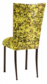 Yellow Paint Splatter Chair Cover and Cushion on Brown Legs